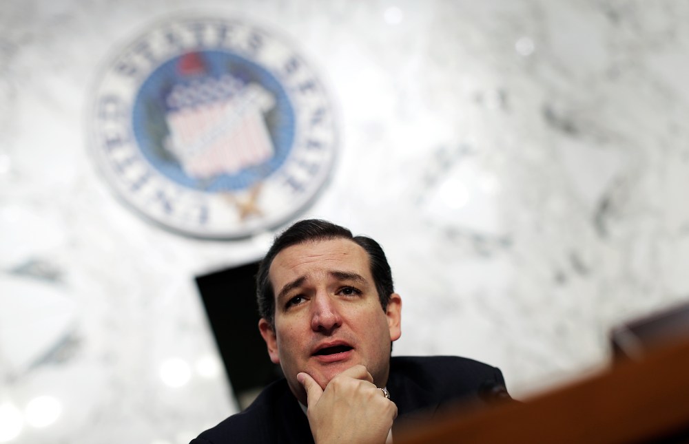 Sen. Ted Cruz speaks during a Senate Judiciary Committee hearing on "Stand Your Ground" laws October 29, 2013 in Washington, DC.