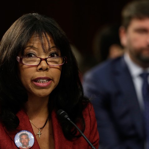 Lucia McBath of Atlanta, Ga., mother of Jordan Davis, testifies during a Senate Judiciary Committee hearing on "Stand Your Ground" laws October 29, 2013 in Washington, DC.
