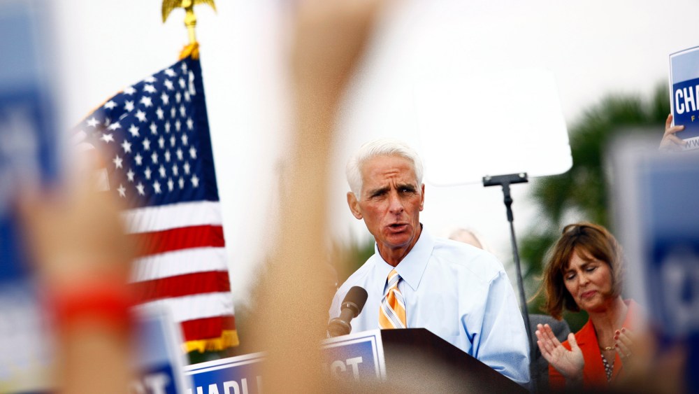 Former Florida Gov. Charlie Crist announces that he will run for Governor as a Democrat on Nov. 4, 2013 at Albert Whitted Park in St. Petersburg, Fla.