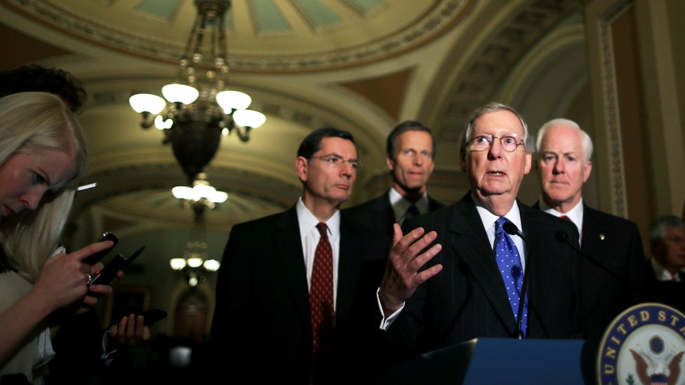 Senate Minority Leader Mitch McConnell speaks to the media at the U.S. Capitol, November 5, 2013 in Washington, DC.