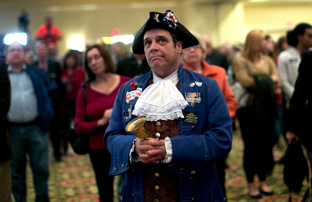 Tea Party member John Wallmeyer watches results from the Virginia Governor's race