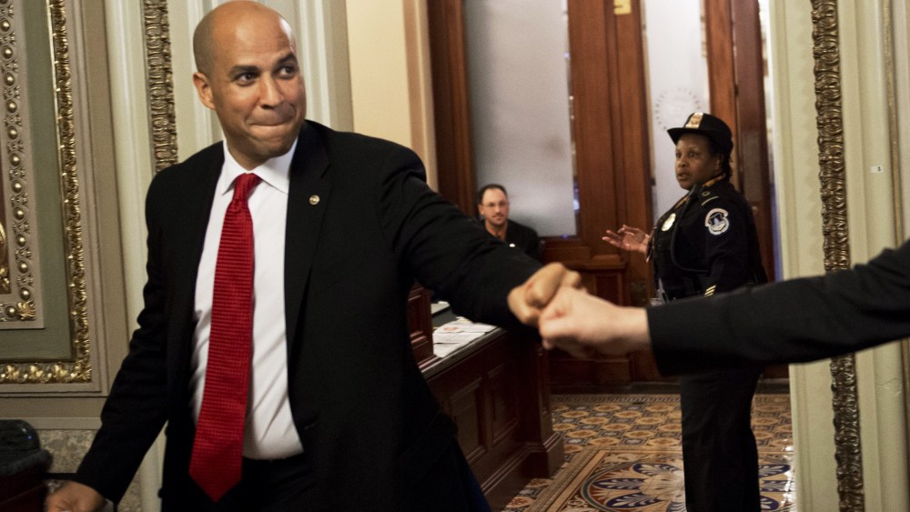 US Democratic Senator Cory Booker at the US Capitol in Washington, DC, November 7, 2013.