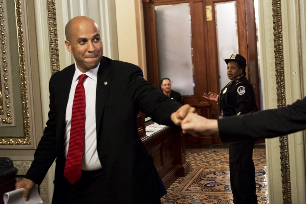 US Democratic Senator Cory Booker at the US Capitol in Washington, DC, November 7, 2013.