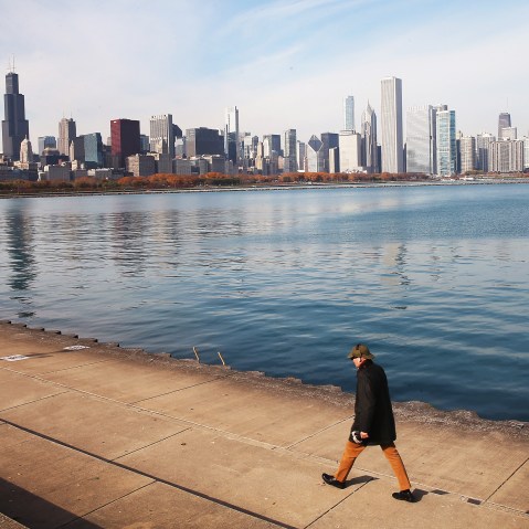The Willis Tower (L), which was formerly Sears Tower, rises above the city's skyline on November 8, 2013 in Chicago, Illinois.