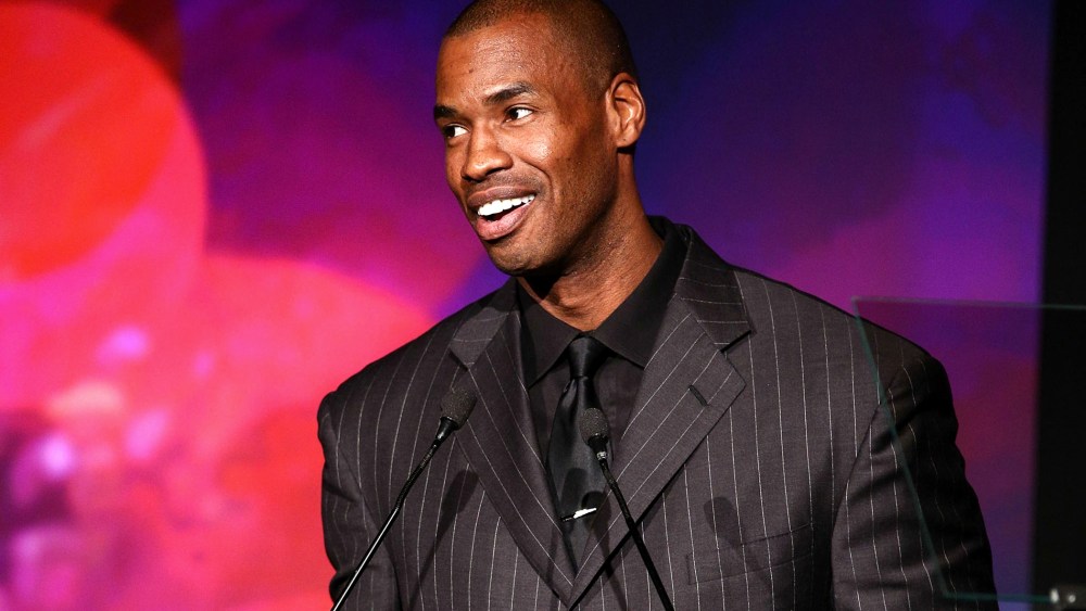Professional basketball player Jason Collins speaks at the L.A. Gay & Lesbian Center's 42nd Anniversary Vanguard Awards Gala, Nov. 9, 2013, in Los Angeles, Calif.