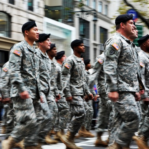 A U.S. Army unit marches during the annual Veterans Day Parade in NYC, Nov. 11, 2013.