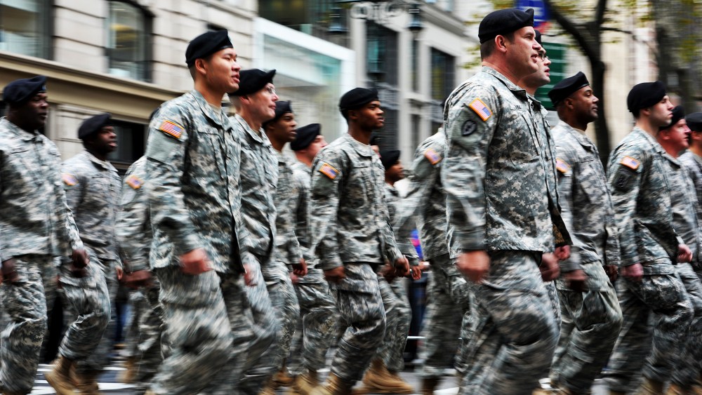 A U.S. Army unit marches during the annual Veterans Day Parade in NYC, Nov. 11, 2013.