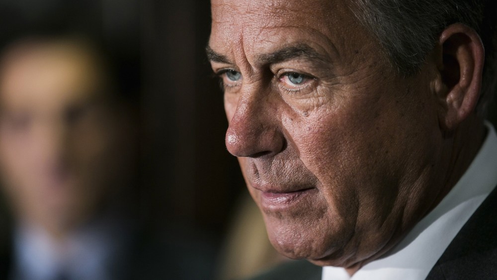 Speaker John Boehner speaks to the press after a Republican conference meeting on November 13, 2013 in Washington, D.C.