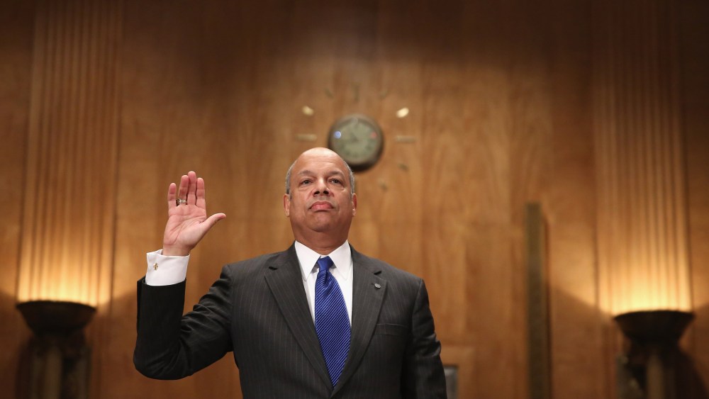 Former Department of Defense General Counsel Jeh Johnson is sworn in before testifying to the Senate Homeland Security and Governmental Affairs Committee during his confirmation hearing to be the next Secretary of Homeland Security in the Dirksen Senate O