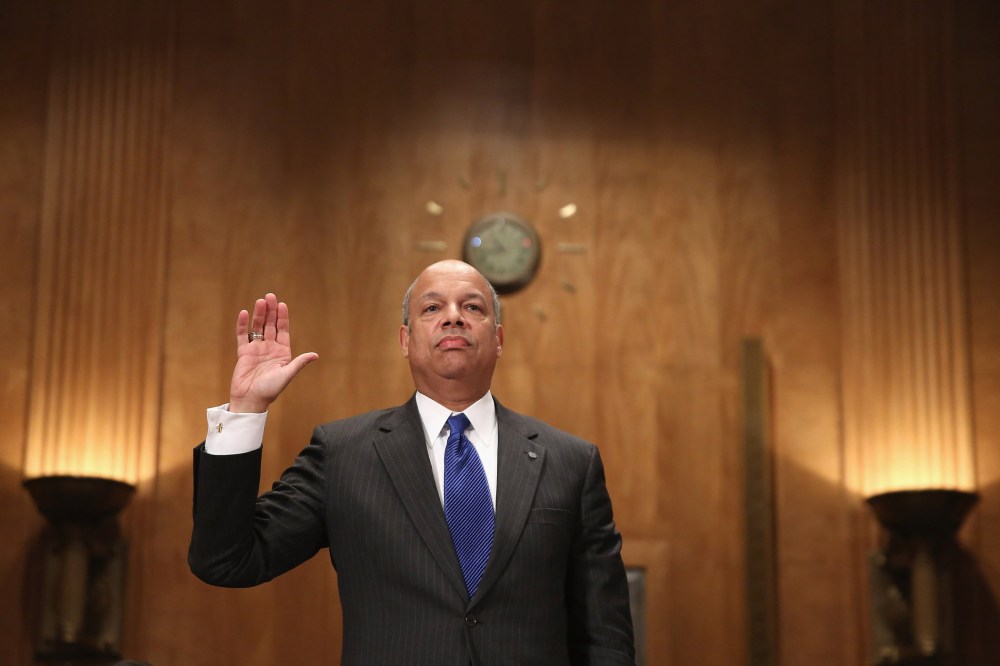 Former Department of Defense General Counsel Jeh Johnson is sworn in before testifying to the Senate Homeland Security and Governmental Affairs Committee during his confirmation hearing to be the next Secretary of Homeland Security in the Dirksen Senate O