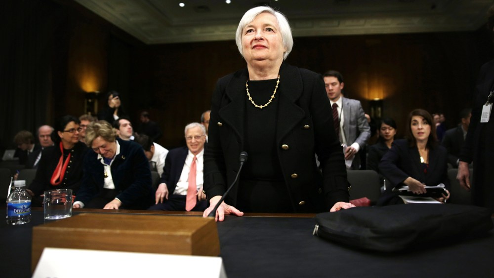Nominee for the Federal Reserve Board Chairman Janet Yellen leaves after her confirmation hearing, Nov. 14, 2013 on Capitol Hill in Washington, DC.