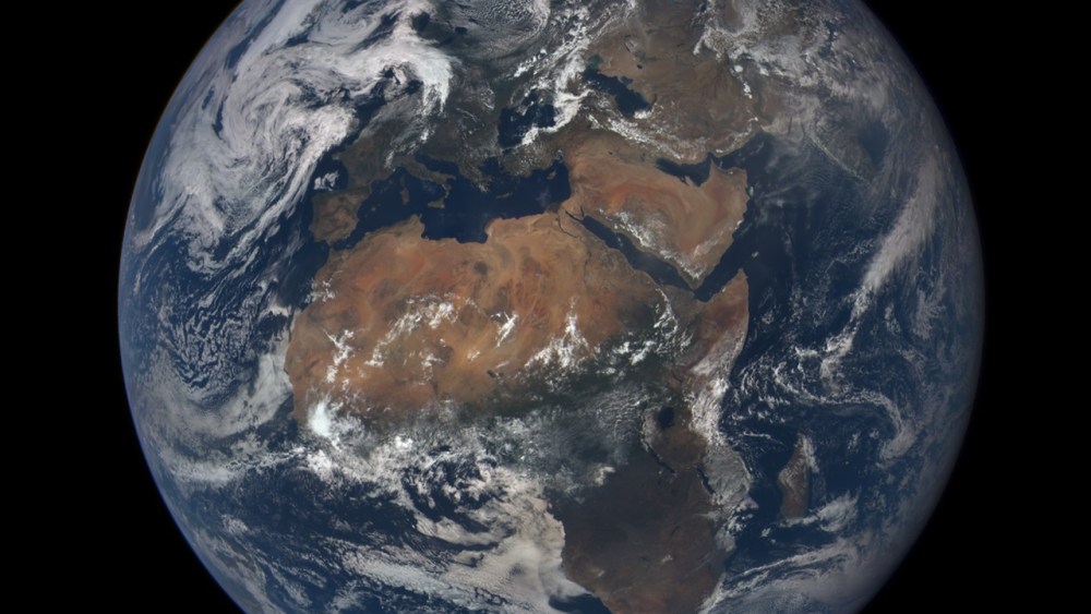 Reprocessed version of the first light image of Africa made by the DSCOVR EPIC camera on July 6, 2015.