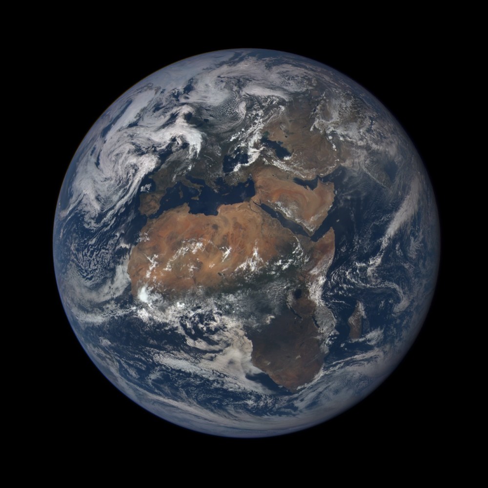 Reprocessed version of the first light image of Africa made by the DSCOVR EPIC camera on July 6, 2015.