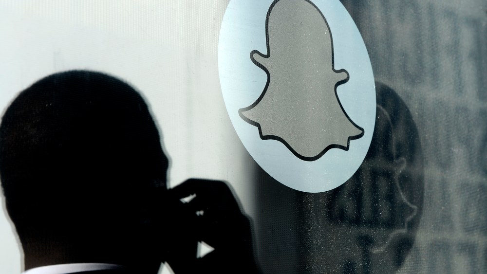 The logo of Snapchat is seen at the front entrance new headquarters of Snapchat, on Nov. 14, 2013 in Venice, Calif.