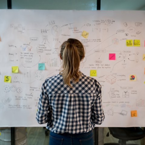 Image: Woman sketching out business plan
