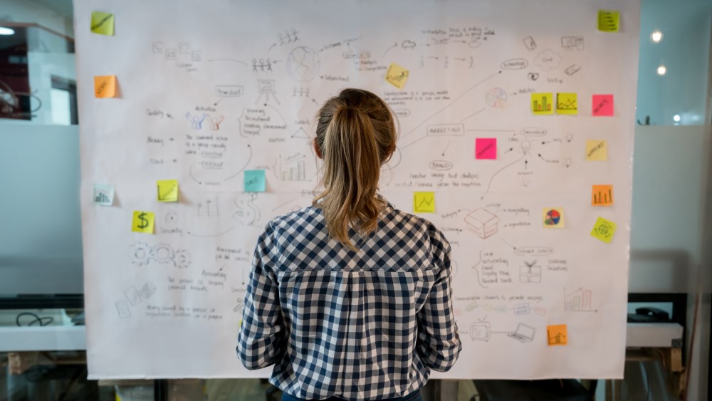 Image: Woman sketching out business plan