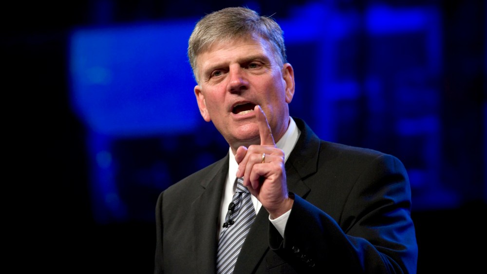Evangelical leader Rev. Franklin Graham speaks at the First Baptist Church Woodstock about President Obama's Muslim roots, Aug 1, 2010, Ga. (Photo by Robin Rayne Nelson/ZUMA)