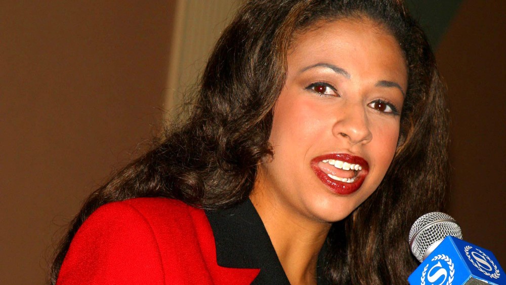 Erika Harold holds a press conference  in Atlantic City Beach, NJ. (Photo by John Barrett/Globe Photos/Zumapress.com)
