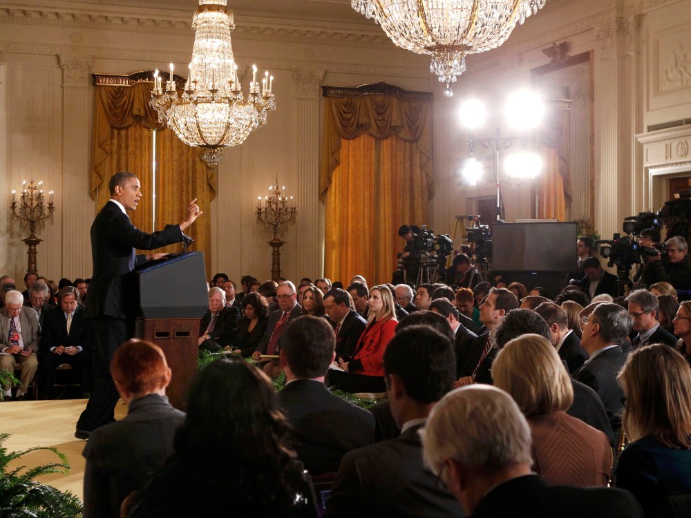 U.S. President Barack Obama faces reporters during his first news conference since he was re-elected, at the White House in Washington November 14, 2012. (Photo by Larry Downing/Reuters)