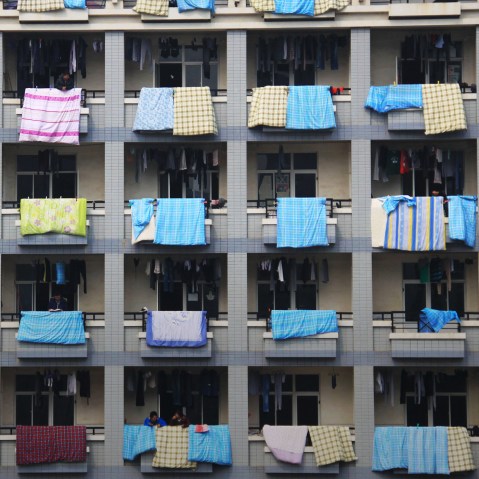 Laundry hangs from balconies on March 6, 2012 in Zhenjiang, China. (Photo by ChinaFotoPress/ZUMA)