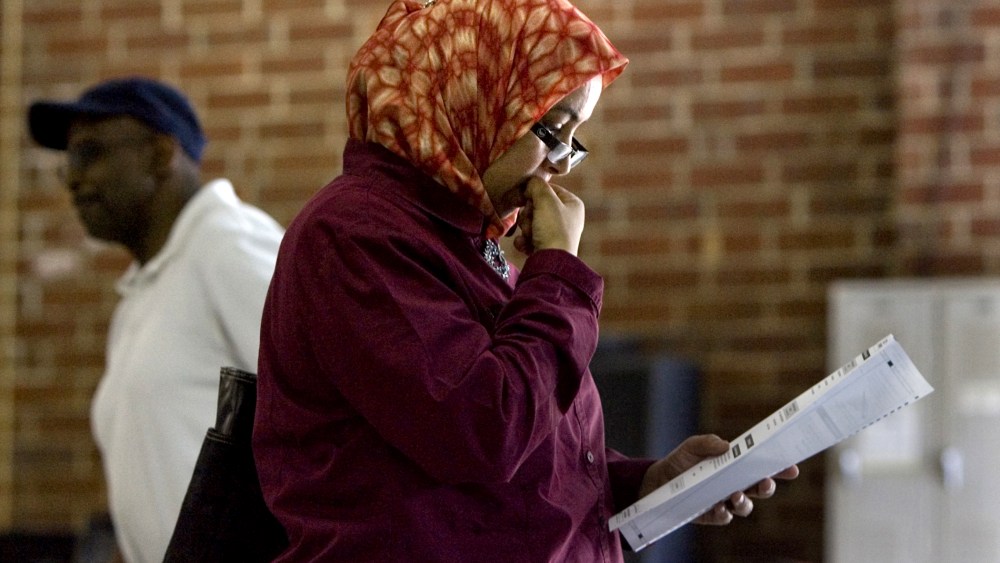 Naima Chahli votes on a proposed state constitutional amendment in Raleigh, N.C. on May 8, 2012.