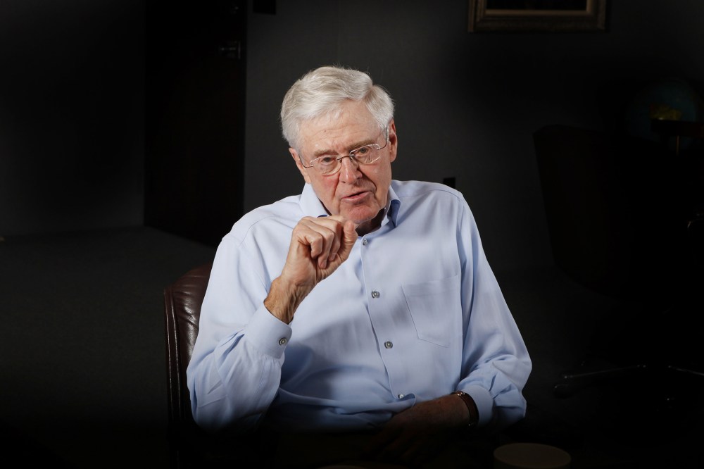 Charles Koch speaks during an interview in his office at Koch Industries in Wichita, Kansas, May 22, 2012. (Photo by Bo Rader/MCT/Zuma Press)