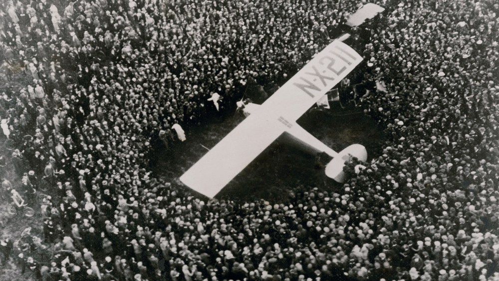 The Spirit of St. Louis is surrounded by a crowd after aviator Charles A. Lindbergh completed the first nonstop transatlantic flight at Le Bourget Airfield near Paris, France, May 21, 1927. (Photo via Xinhua/Corbis/Nat Geo/Christie's Images/ZUMA)