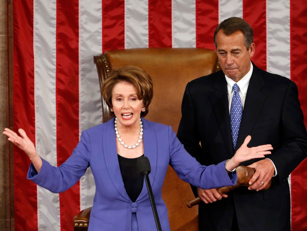 Image: Democratic leader Pelosi introduces Speaker of the House Boehner after Boehner's re-election during the 113th Congress in the Capitol in Washington