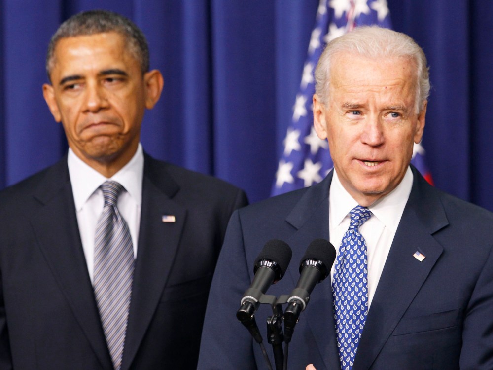 Vice President Joe Biden (R) speaks at a news conference before U.S. President Barack Obama unveils a series of proposals to counter gun violence during an event at the White House in Washington January 16, 2013. Biden delivered his recommendations to...