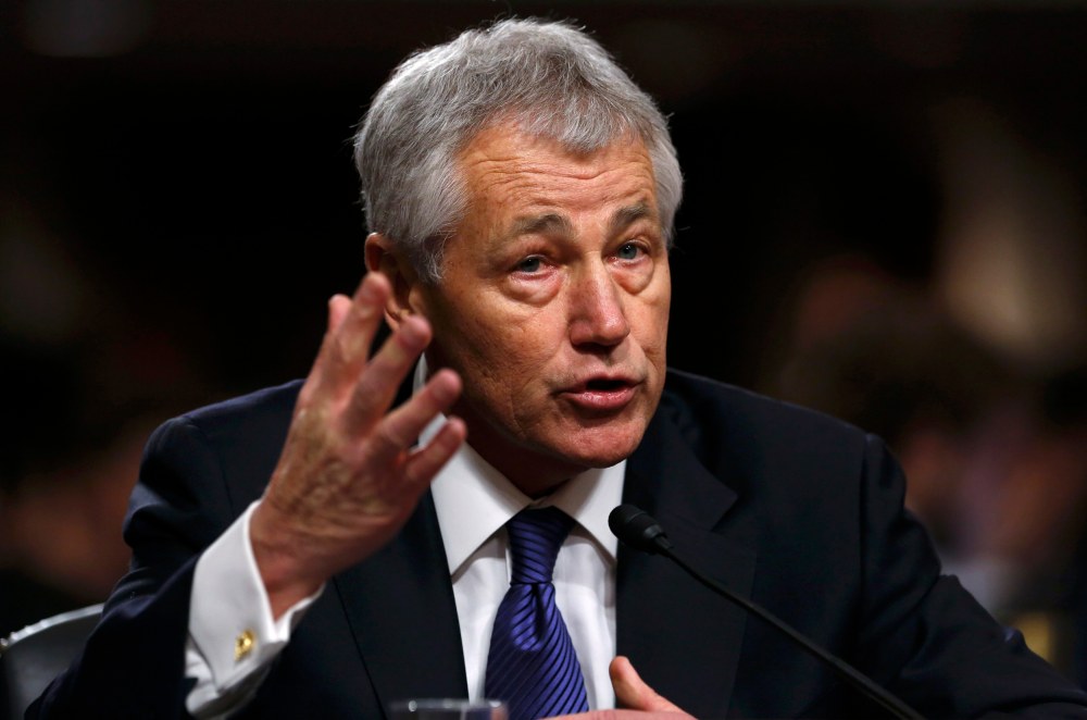 Former U.S. Senator Chuck Hagel, R-Neb., testifies during a Senate Armed Services Committee hearing on his nomination to be Defense Secretary, on Capitol Hill in Washington, January 31, 2013. (Photo by Kevin Lamarque/REUTERS)
