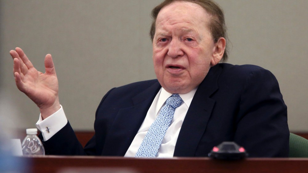 Las Vegas Sands Corp Chairman and Chief Executive Sheldon Adelson testifies on the witness stand at the Regional Justice Center in Las Vegas, Nevada in this April 4, 2013 file photo.