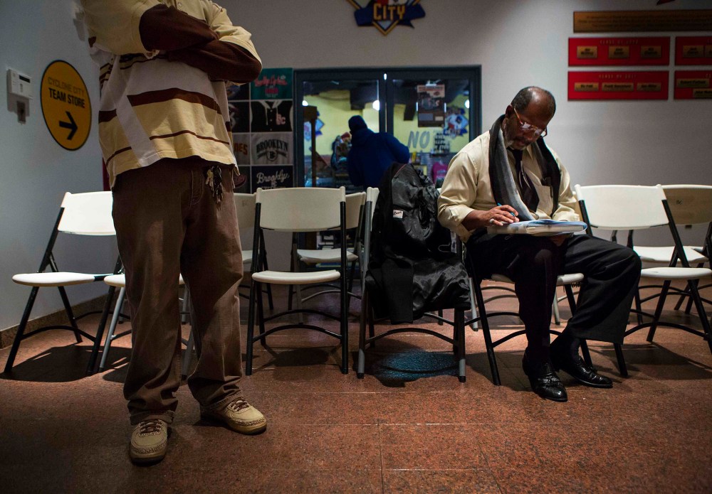 People attend a job training and resource fair at Coney Island in New York, December 11, 2013.