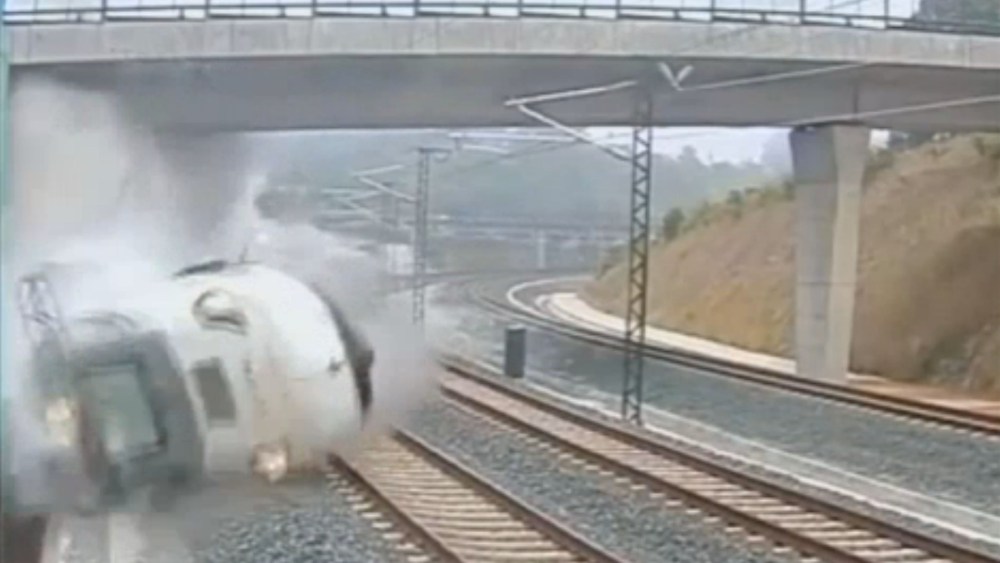July 25, 2013 - Santiago de Compostela, Spain - A frame grab from a security video camera shows a train derailing. At least 78 people have been killed in the passenger train derailment in north-western Spain. More than 140 were hurt, 36 seriously,...