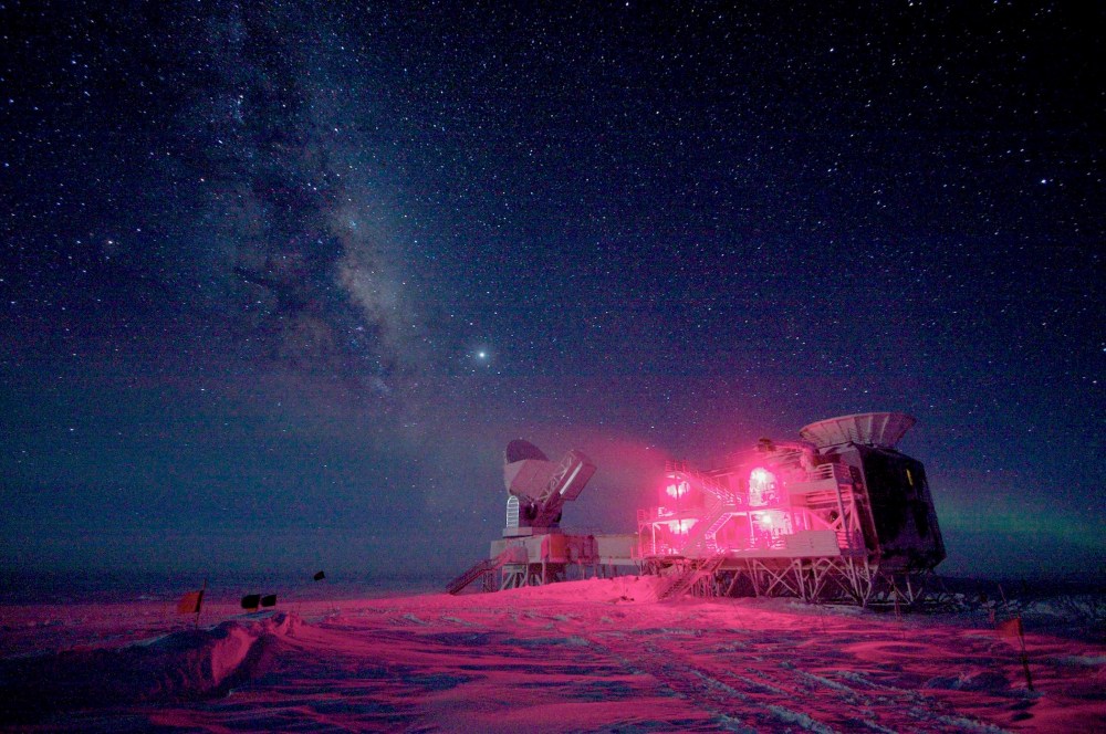 Image: The 10-meter South Pole Telescope and the BICEP Telescope at Amundsen-Scott South Pole Station