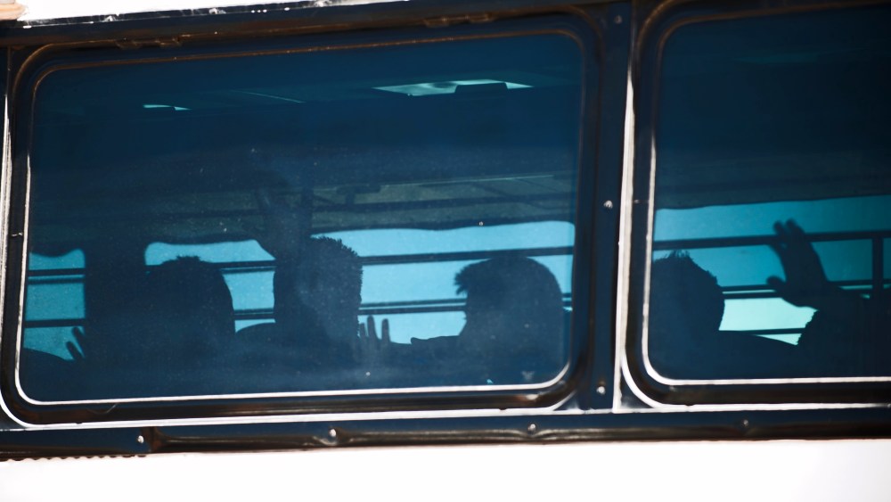 Young undocumented immigrants leave a Border Patrol facility. The U.S. Border Patrol holds hundreds of undocumented unaccompanied minors and women in a detention facility in Nogales, Ariz., June 7, 2014.