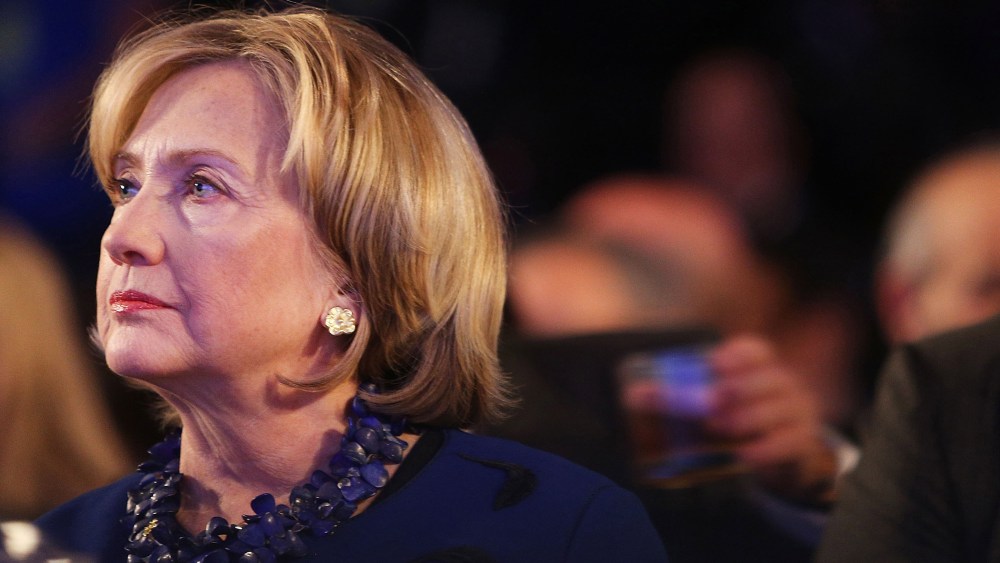 Hillary Rodham Clinton is viewed in the audience as U.S. President Barack Obama speaks at the Clinton Global Initiative on Sept. 23, 2014 in New York City. (Spencer Platt/CNP/Zuma)