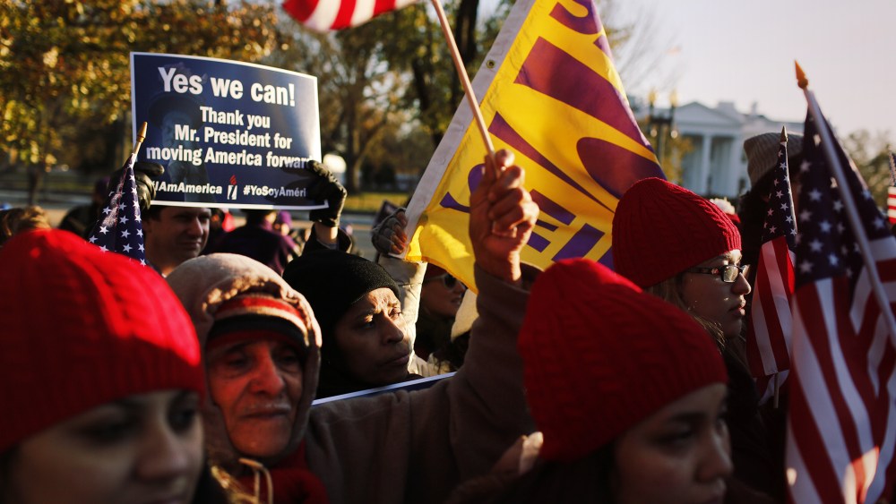 Hundreds of immigrants and supporters gather outside of the White House on Nov. 21, 2014 to thank President Barack Obama for his actions on immigration. (Photo by Oliver Contreras/Zuma)