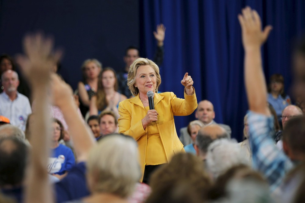 Democratic presidential candidate Hillary Clinton takes a question from the audience during a town hall campaign stop in Nashua, N.H., July 28, 2015. (Photo by Brian Snyder/Reuters)