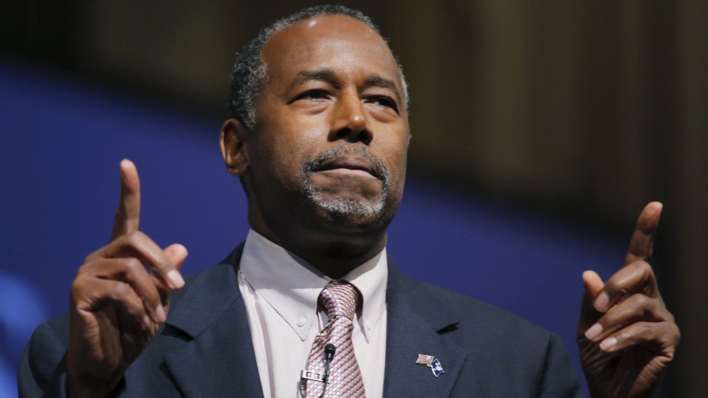 Republican presidential candidate Ben Carson speaks during a Presidential Town Hall Series at Bob Jones University in Greenville, S.C., Nov. 13, 2015. (Photo by Chris Keane/Reuters)