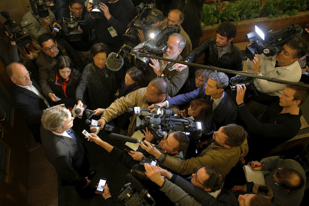 Republican presidential candidate Jeb Bush answers questions from reporters following a campaign stop at the Devine Millimet FITN Candidate Series Forum in Manchester, N.H., on Dec. 8, 2015. (Photo by Brian Snyder/Reuters)