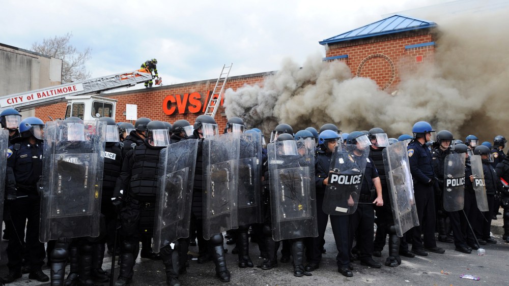 Looting and rioting broke out at North and Pennsylvania Avenues where a CVS was set on fire in Baltimore, Md., April 27, 2015. (Photo by Algerina Perna/TNS/ZUMA Wire)