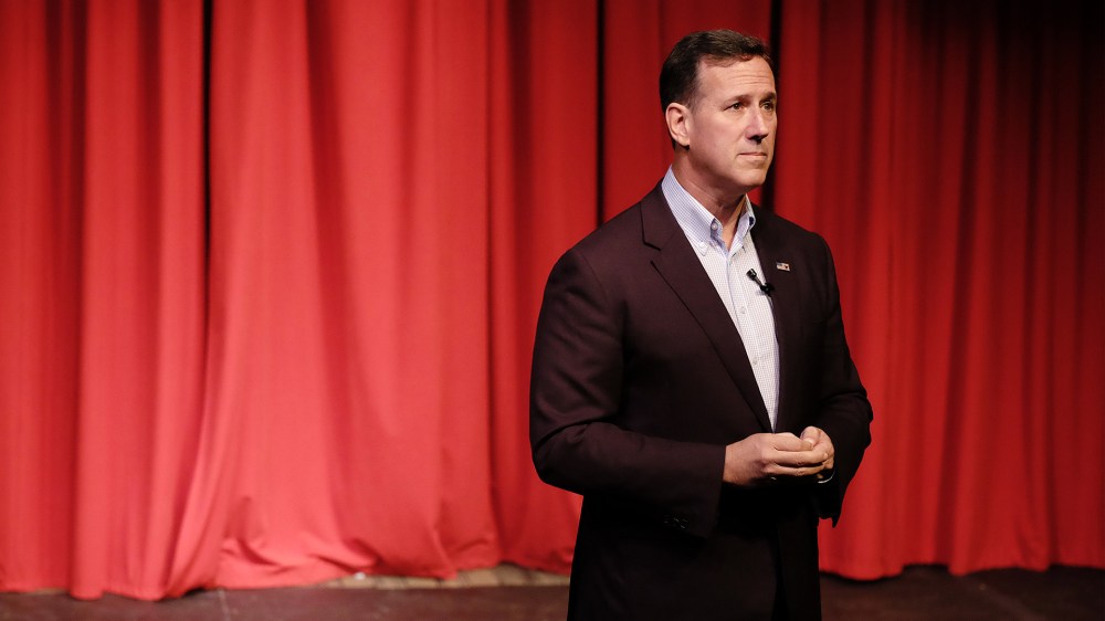 Republican presidential candidate and former U.S. Sen. Rick Santorum (R-PA) speaks at a town hall meeting, Oct. 7, 2015, at Briar Cliff University, a Catholic university in Sioux City, Iowa. (Photo by Jerry Mennenga/ZUMA)