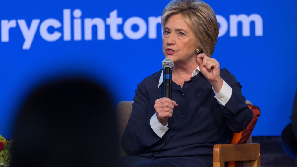 Democratic presidential candidate Hillary Clinton responds to an audience question during a discussion at Claflin University on Nov. 7, 2015 in Orangeburg, S.C. (Photo by Richard Ellis/Zuma)