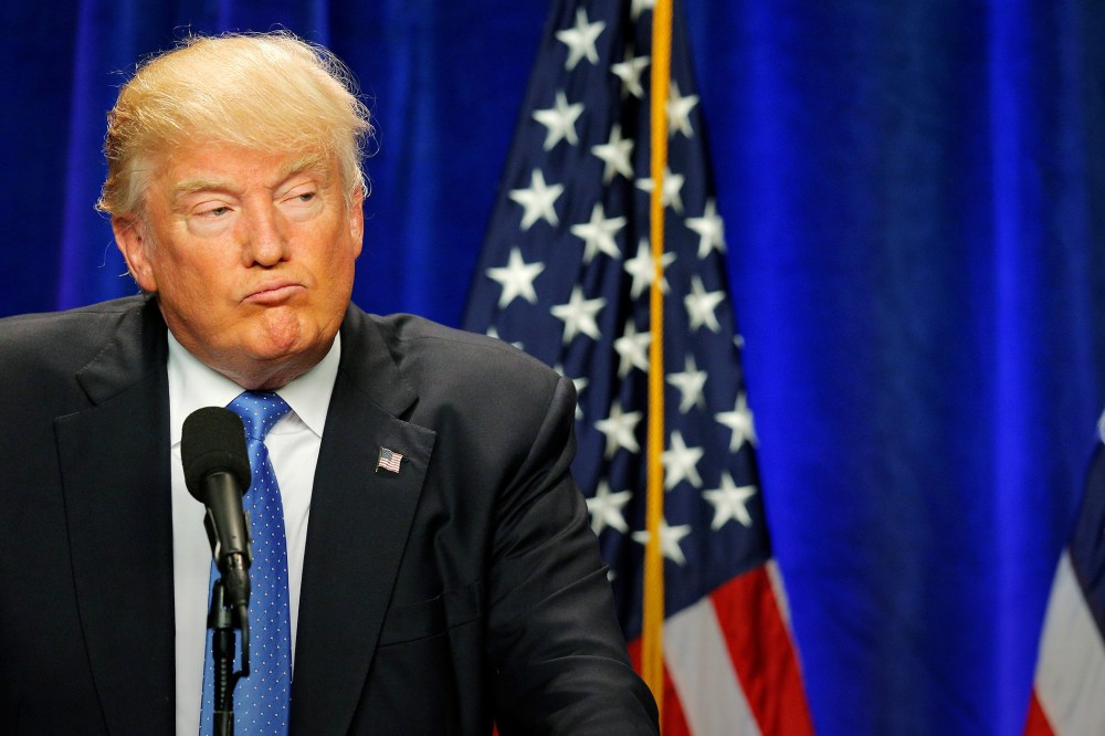 Republican presidential candidate Donald Trump pauses while delivering a campaign speech about national security in Manchester, N.H., June 13, 2016. (Photo by Bryan Snyder/Reuters)