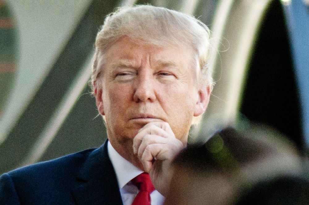 Republican Presidential candidate Donald Trump arrives for a campaign rally at Eppley Airfield in Omaha, Neb., May 6, 2016. (Photo by Mark Reinstein/ZUMA)