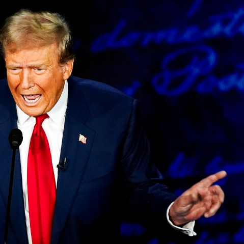 Republican presidential nominee Donald Trump speaks during a presidential debate with Democratic presidential nominee Vice President Kamala Harris at in Philadelphia on Sept. 10, 2024.