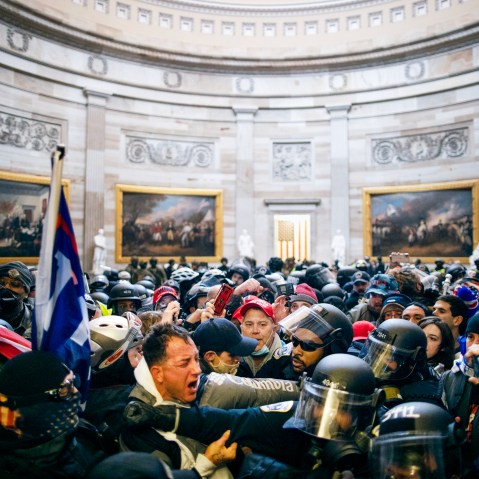 Police clash with supporters of then-US President Donald Trump who stormed the Capitol building  in Washington D.C. on Jan. 6, 2021.