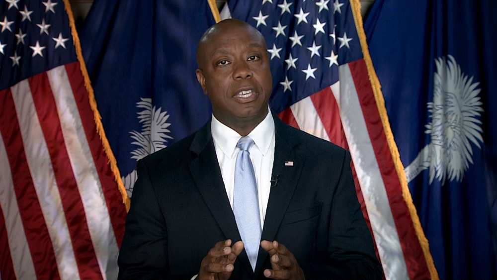 Image: Rep. Tim Scott, R-S.C., delivers the Republican response to President Joe Biden's joint address to Congress on April 28, 2021.