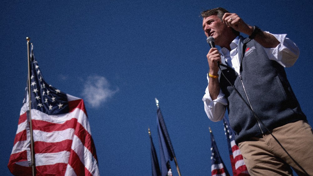 IMage: Republican Virginia gubernatorial candidate Glenn Youngkin speaks at a rally in Harrisonburg on Sept. 24, 2021.