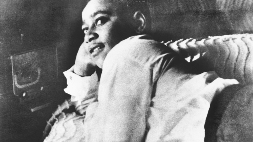 Portrait of Emmet Till lying in his bed. Till was a 14-year-old African American boy from Chicago who was murdered by white men in Leflore County in Mississippi because he allegedly whistled at a white woman.